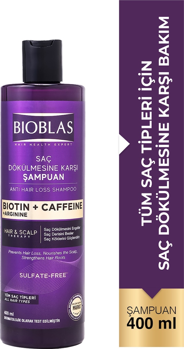 Bioblas Kafein Arjinin Biotin Saç Dökülmesi Karşıtı Şampuan 400 Ml Besleyici, Güçlendirici, Dökülme Karşıtı