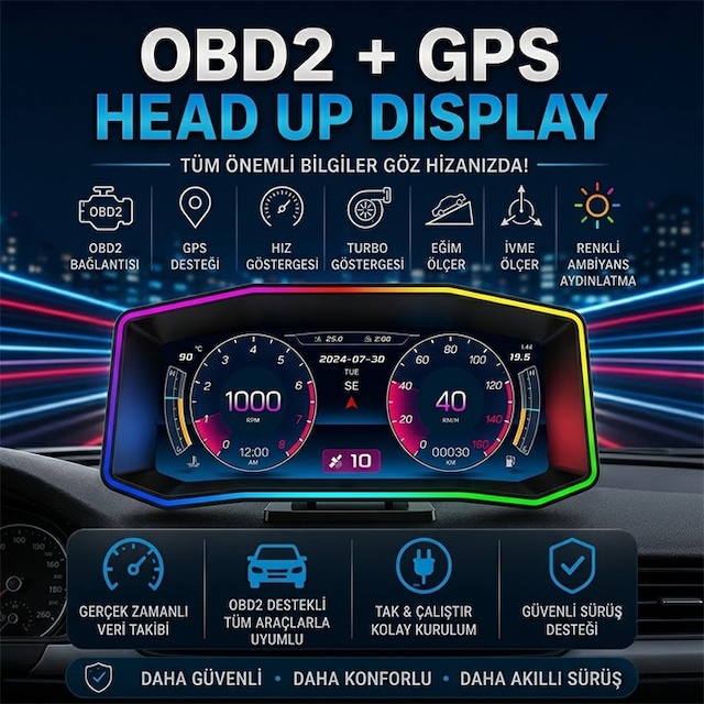 Ally P4 Obd2 + Gps Head Up Display Hud, Dijital Hız Göstergesi