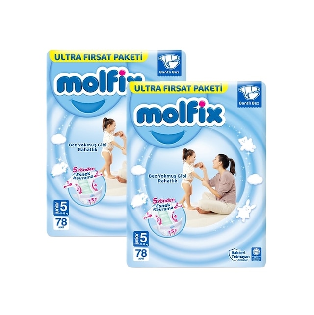 Molfix Bebek Bezi 5 Numara Junior Ultra Fırsat Paketi 2 x 78 Adet 2'li