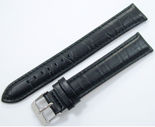 Bizon Cobra Deri Saat Kayışı 22Mm Siyah Saat Kordonu Kroko Baskı