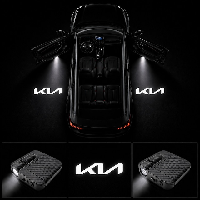 Yeni Kia Kapı Altı Logo Projektör Led Işığı 2'li Set Pilli Kablosuz Kapı Karşılama Lambası