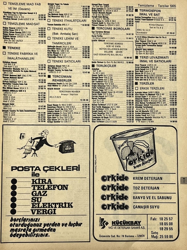 İzmir 1982-1983 Meslek Reklam İlanı Efemera S565 Teşhir Ürün