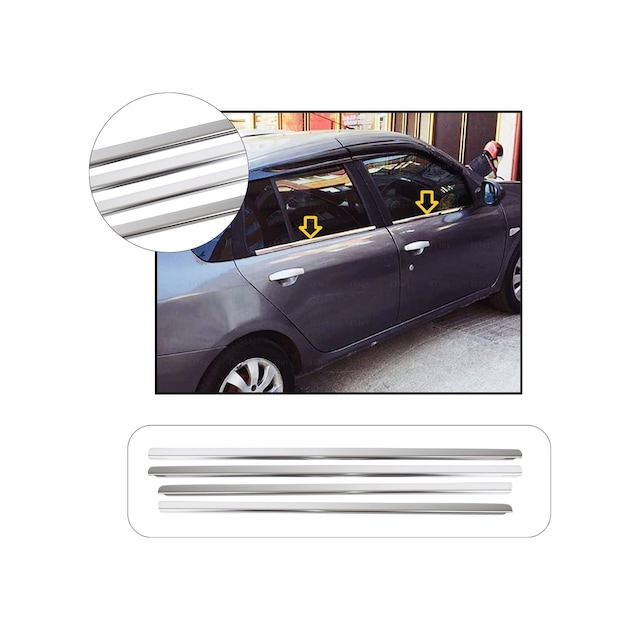 Renault Symbol Uyumlu 2009-2013 Krom Cam Çıtası 4 Parça Paslanmaz Çelik