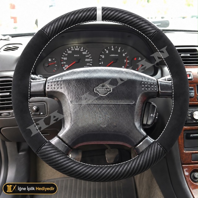 Nissan Primera P11 Dikme Direksiyon Kılıfı Alcantara Süet Mat Karbon Beyaz Yüzük Ve Dikiş Gx-comfort-elegance 1996-2002