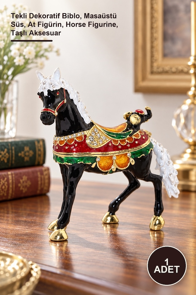 1 Adet Taşlı At Figürü Tekli Dekoratif Biblo, Masaüstü Süs, At Figürin, Horse Figurine, Taşlı Aksesuar
