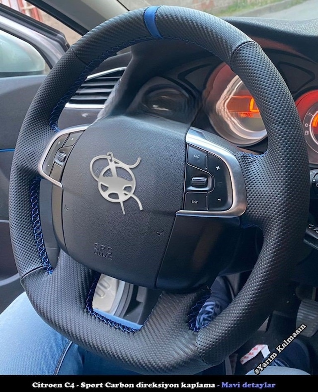 Citroen C4 Araca Özel Direksiyon Kılıfı Nokta Karbon Yüzüklü