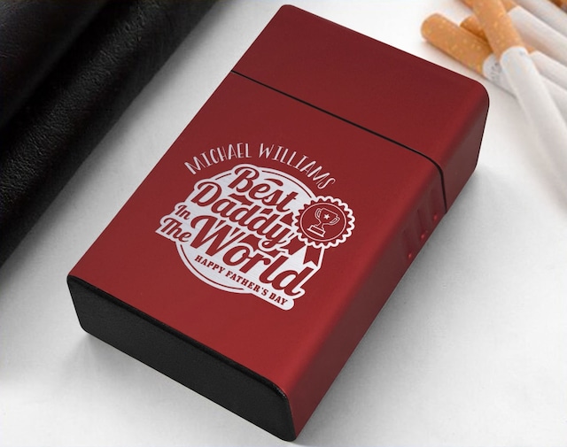 Bk Gift Kişiye Özel İsimli Babalar Günü Tasarımlı Kırmızı Metal Sigara Kutusu
