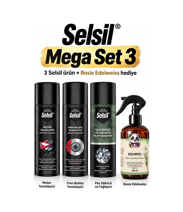 Selsil Motor & Fren Bakım 3'lü Set + Rosie 250 Ml Sprey Koku Hediye