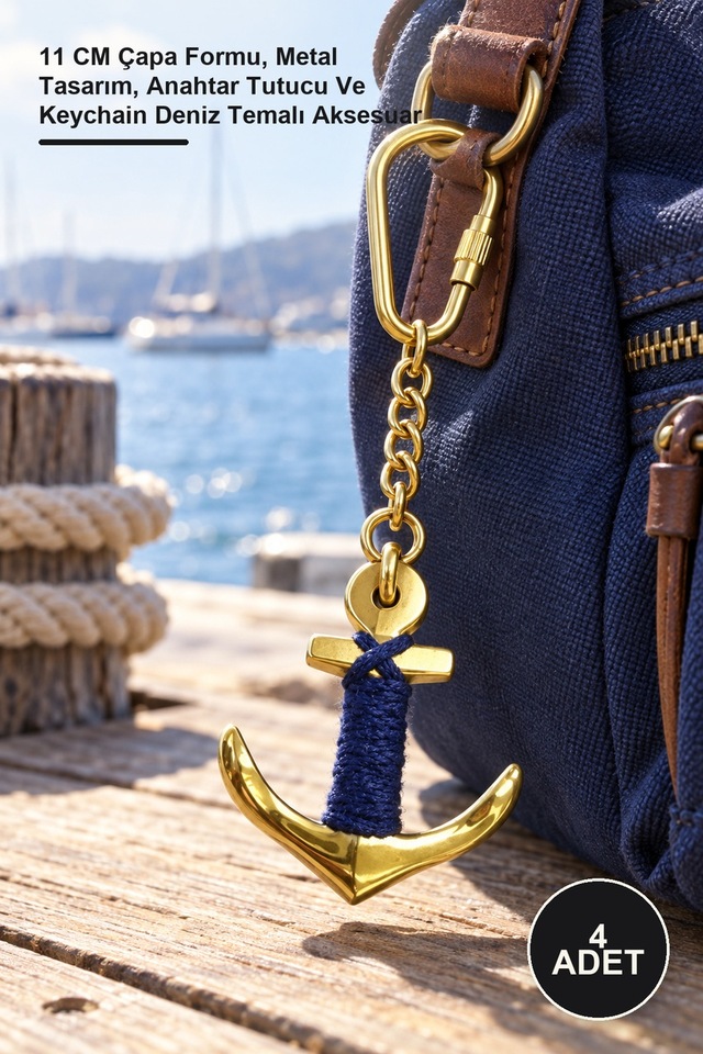 4 Adet Pirinç Çapa Anahtarlık 11 Cm Çapa Formu, Metal Tasarım, Anahtar Tutucu Ve Keychain Deniz Temalı Aksesuar