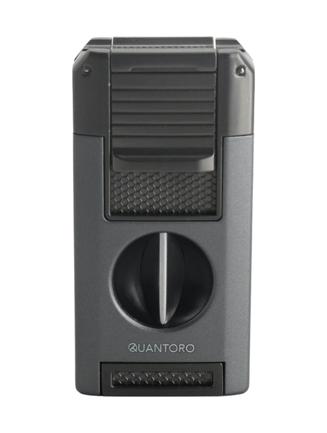 Quantoro Çift Torch Pürmüz V-cut/delicili/iğneli Gri Metal Puro Çakmağı - Trz1098