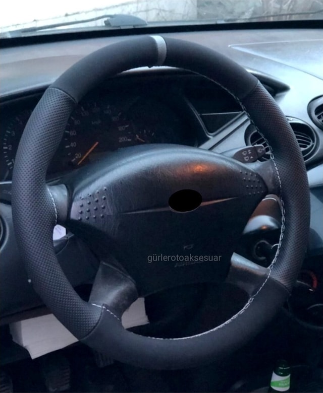 Ford Focus 1 Dikmeli Direksiyon Kılıfı Alkantra Delikli Gri Yüzük