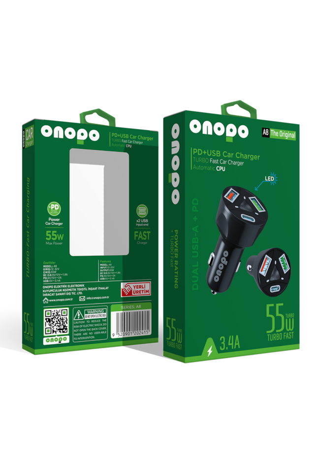 3.4a Type-c Pd Ve Çift Usb Girişli Turbo Hızlı Araç Şarjı 55w -