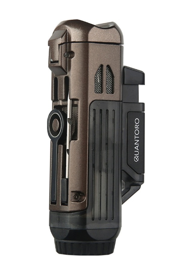 Quantoro Çift Torch Pürmüz Delicili/iğneli Kahverengi Metal Puro Çakmağı - Trz1185