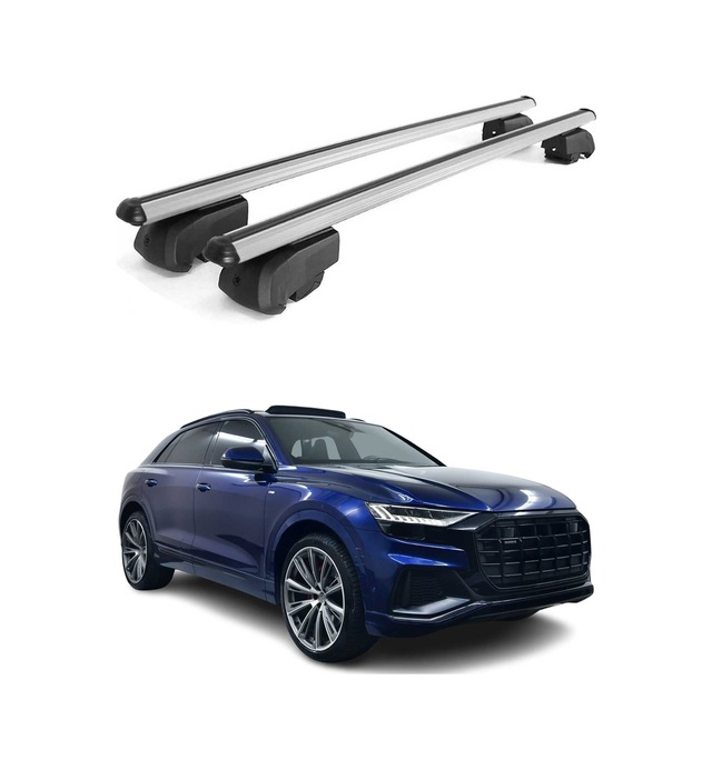 Audi Q8 2018-2027 / E-tron 2019-2025 Arası Uyumlu Port Bagaj Taşıyıcı Ara Atkı Alüminyum Gümüş 2 Parça