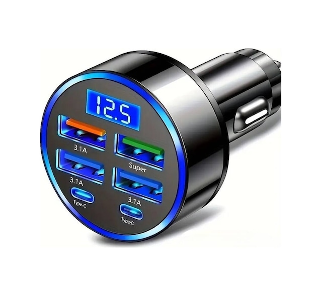 6 Portlu Hızlı Araç Şarj Cihazı 4 Usb + 2 Type-c Çıkışlı Dijital Göstergeli Oto Şarjı Evimdeyokyok