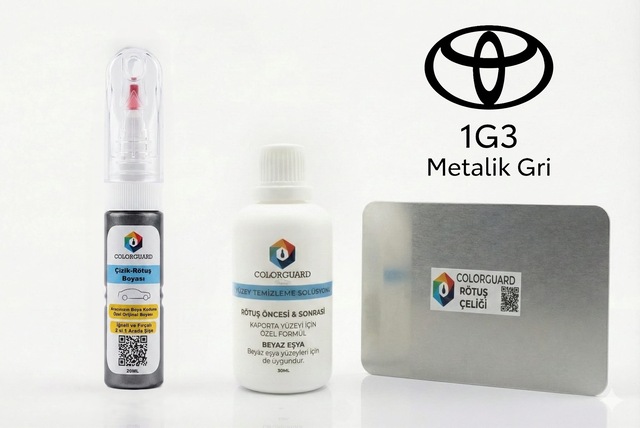 Colorguard Toyota 1g3 Metalik Gri Rötuş Seti - 2 Si 1 Arada İğne Ve Fırça Uçlu Şişe, Solüsyon Ve Rötuş Çeliği