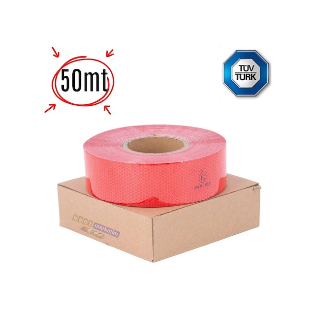 Reflektör Reflektif Petekli Şerit Bant 5 Cm X 50 Metre Kırmızı Tüvtürk Uyumlu Bant Marketim