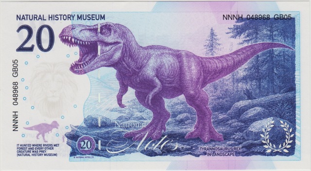 İngiltere Doğa Tarihi Müzesi Hatıra-tyrannosaurus Rex. Uv, Filigran Şerit Güvenlikli Seri Nolu. Çil.
