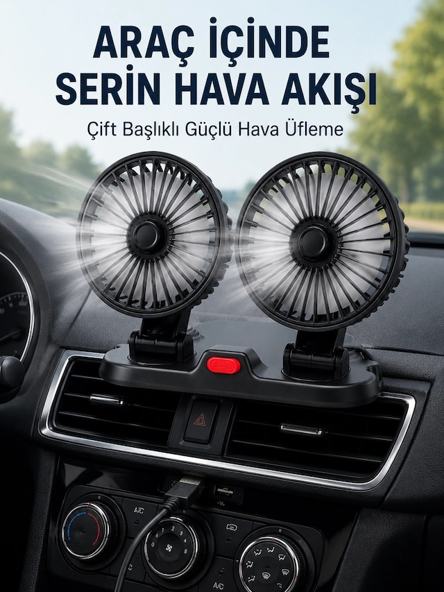 Mey İthalat Ayarlanabilir Çift Başlıklı Sessiz Araç İçi Vantilatör