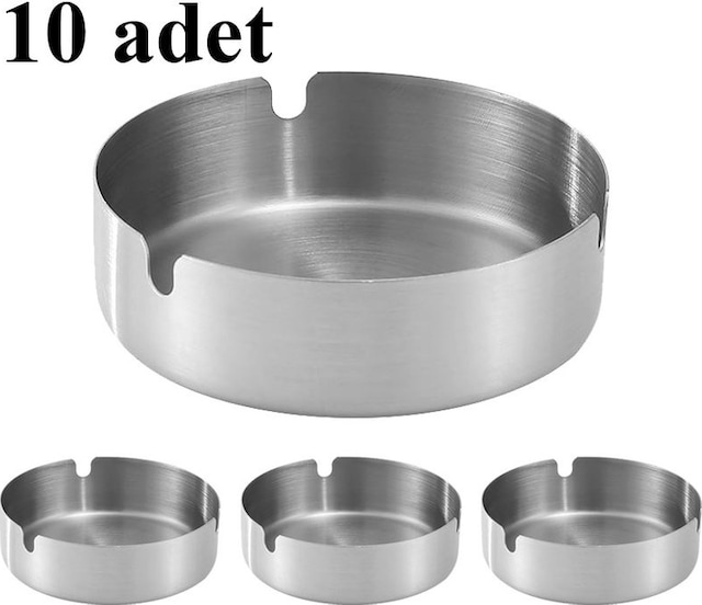 Çelik 10 Cm Gri Yuvarlak Kül Tablası Küllük Cin545