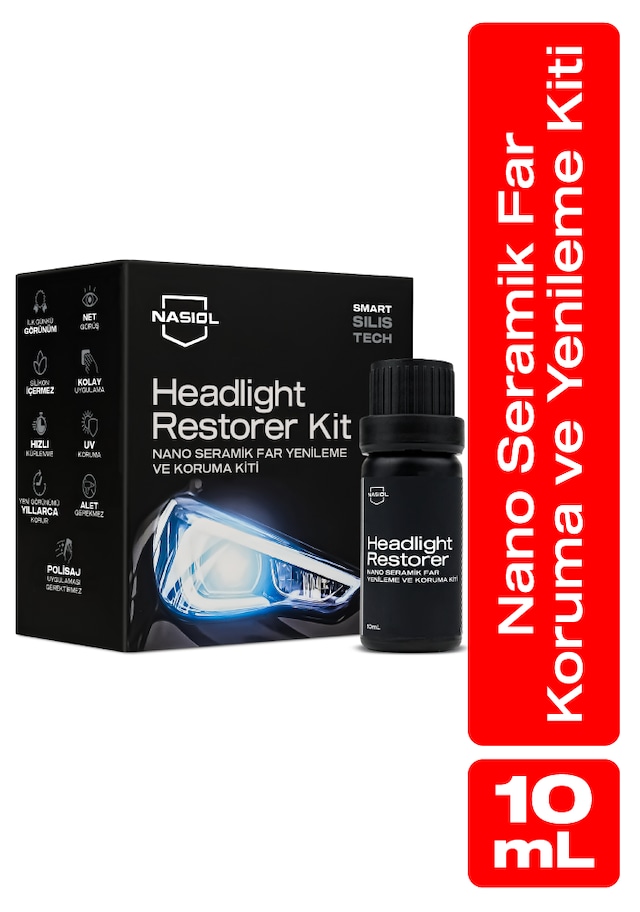 Nasiol Headlight Restorer Nano Seramik Far Yenileme ve Koruma Kiti-3 Yıl Dayanım 10 ML