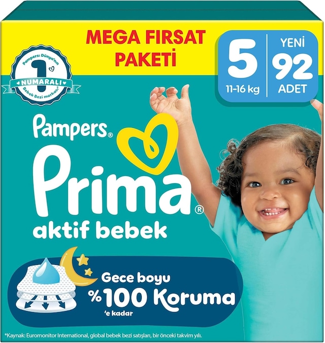 Prima Aktif Bebek Mega Fırsat Paketi 5 Beden 92 Adet