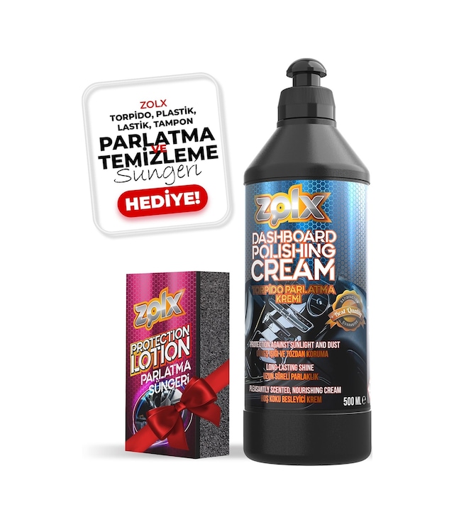 Zolx Torpido Plastik Parlatıcı Bakım Kremi Tüm Araçlar İçin 500ml + Sünger li.