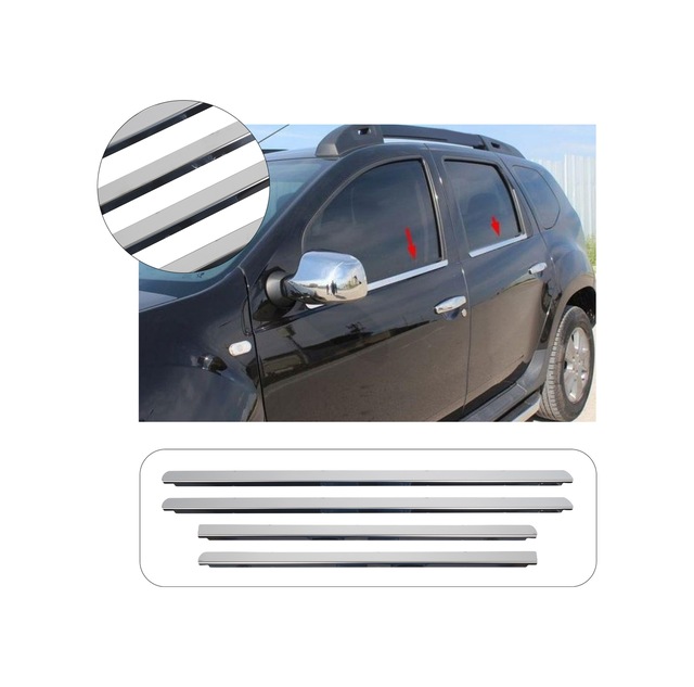 Dacia Duster Uyumlu 2010-2017 Krom Cam Çıtası 4 Parça Paslanmaz Çelik