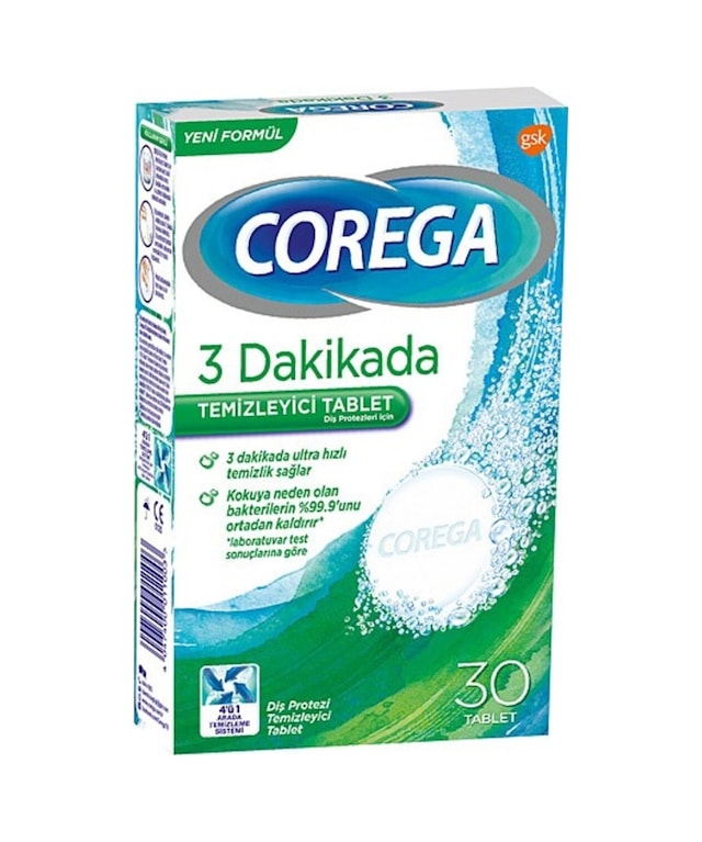 Corega Diş Protezi Temizleyici Beyazlatıcı Tablet 30 Adet