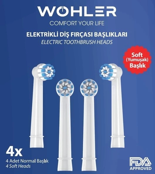 Wohler Şarjlı Ve Pilli Diş Fırçası Yedek Başlığı Yumuşak Çocuk Ve Yetişkin- 4 Adet