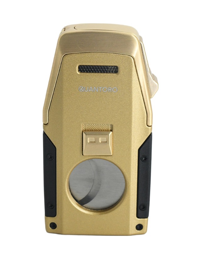 Quantoro Çift Torch Pürmüz Düz Kesici/delicili Gold Metal Puro Çakmağı - Trz1128