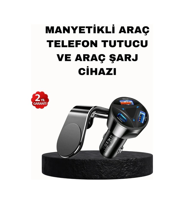 Ers Manyetik Araç Telefon Tutucu Ve Hızlı Şarj Adaptörü 2 Li Set