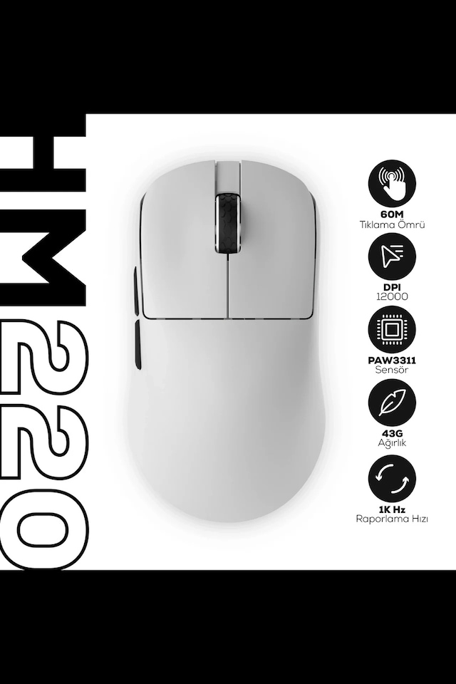 Hawk Gaming Hm220 1k Hz 12000 Dpı Tri-mode Kablosuz/bluetooth Beyaz Gaming Mouse Diğer