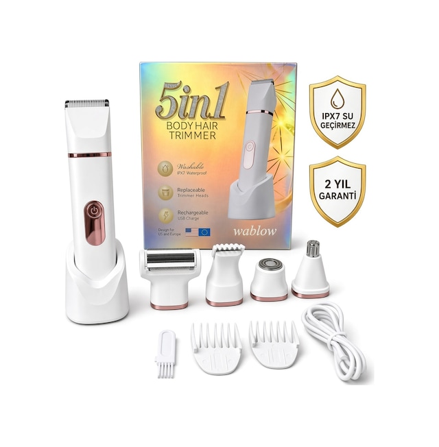 Wablow Hassas Bölge Yüz & Genital Bölge IPX7 Su Geçirmez Seramik Bıçak Şarj Standlı Kadın Tıraş Makinesi Series 5+1 Seti