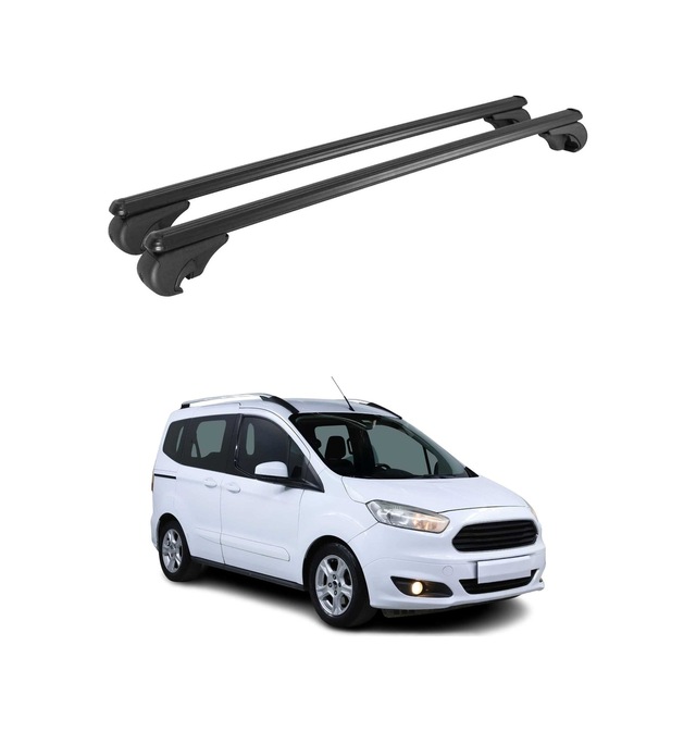 Ford Tourneo Courier I 2014-2023 Arası Uyumlu Port Bagaj Taşıyıcı Ara Atkı Alüminyum Siyah 2 Parça