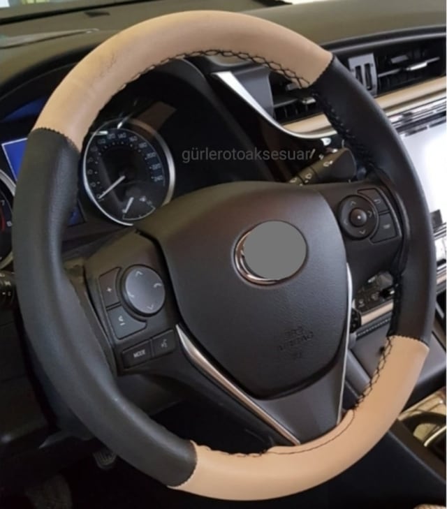 Toyota Uyumlu Corolla Dikmeli Direksiyon Kılıfı Iki Renkli Bej-Siyah (550631075)
