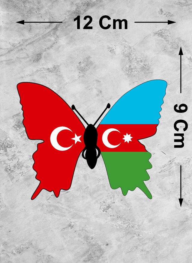 Azerbaycan Türkiye Kelebek Sticker -araba Oto Araç Motosiklet Karavan Cam Laptop Sticker - 01845 12x9 Cm
