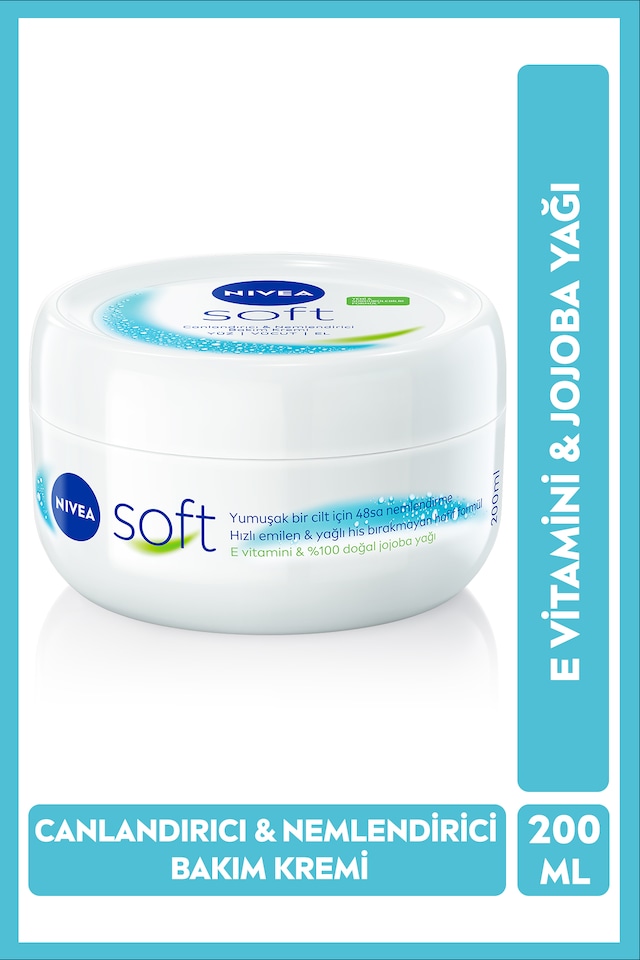 Nivea Soft Jojoba Yağı E Vitamini Yüz Vücut El Yumuşak Cilt Hissi Nemlendirici Vücut Bakım Kremi 200 ML