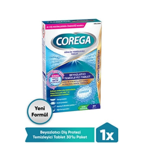 Corega Temizleyici Beyazlatıcı Nane Ferahlığı 30 Tablet