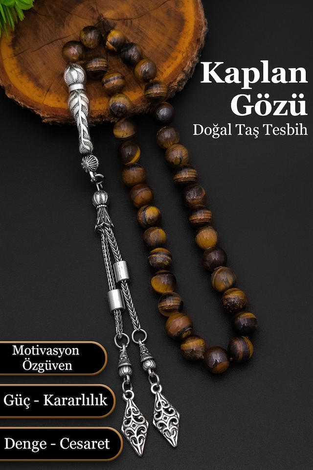 Kaplangözü Tesbih Erkek Doğal Taş Kaplangözü Tesbih 8 Mm Bt032 Kahverengi - Siyah