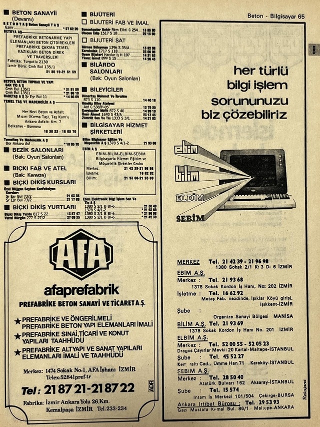 İzmir 1982-1983 Meslek Reklam İlanı Efemera S65 Teşhir Ürün