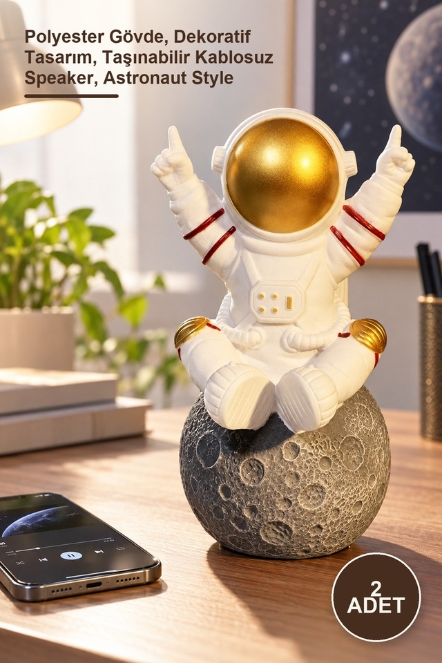 2 Adet Astronot Bluetooth Hoparlör Polyester Gövde, Dekoratif Tasarım, Taşınabilir Kablosuz Speaker, Astronaut Style