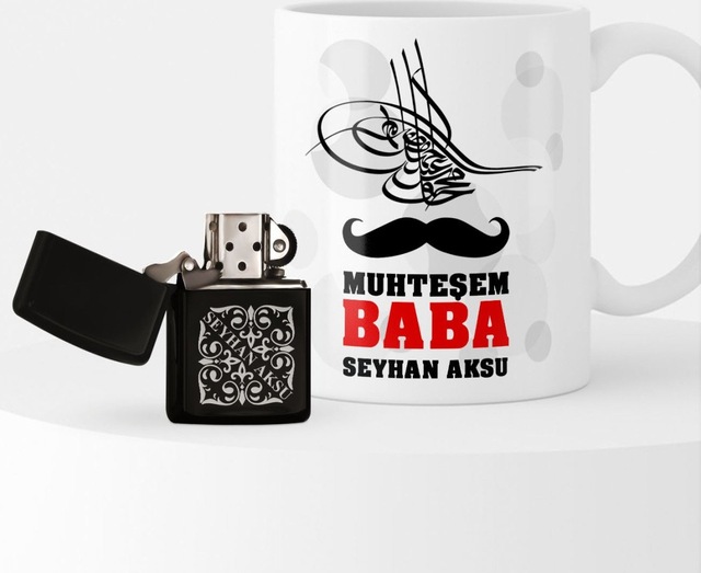 Kişiye Özel Muhteşem Baba Benzinli Çakmak ve Kupa Seti