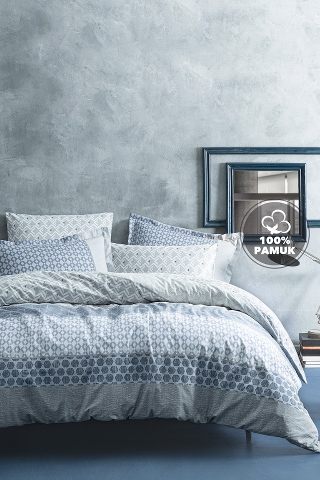Yataş Bedding Malin Ranforce Çift Kişilik Nevresim Seti Mavi