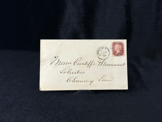 İngiltere Klasik Dönem 1876 Victoria Dönemi Red Penny Pullu Zarf Postadan Geçmiş
