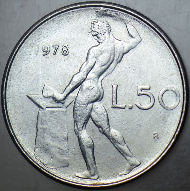 İtalya 50 Liret 1978 Roma Tanrısı Vulcanus Temalı.