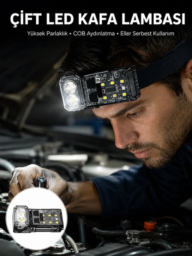 Ers- 3 Fonksiyonlu Led Far El Feneri Çalışma Lambası Uzun Pil Ömürlü Yeni Nesil