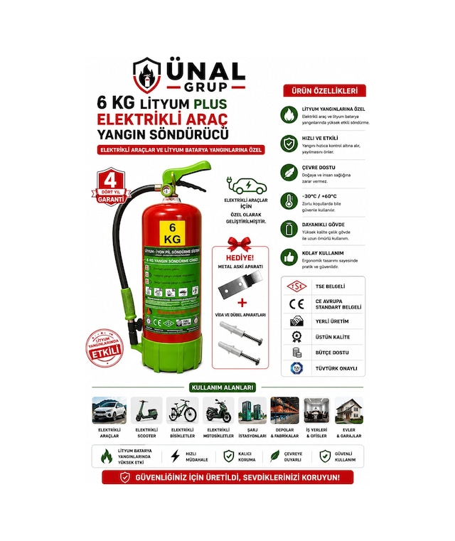 6 Kg Elektrikli Araç Lityum Yangın Söndürücü Kkt Yangın Tüpü Araç Garaj