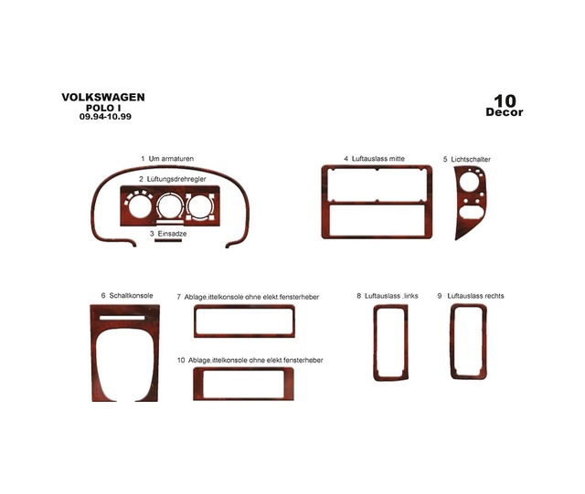 Volkswagen Polo Uyumlu Torpido Kaplama 1994-1999 10 Parça Maun