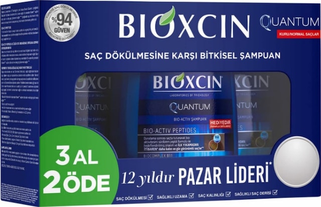 Bioxcin Quantum Normal ve Kuru Saçlar için Saç Dökülmelerine Karşı Şampuan 3 x 300 ML